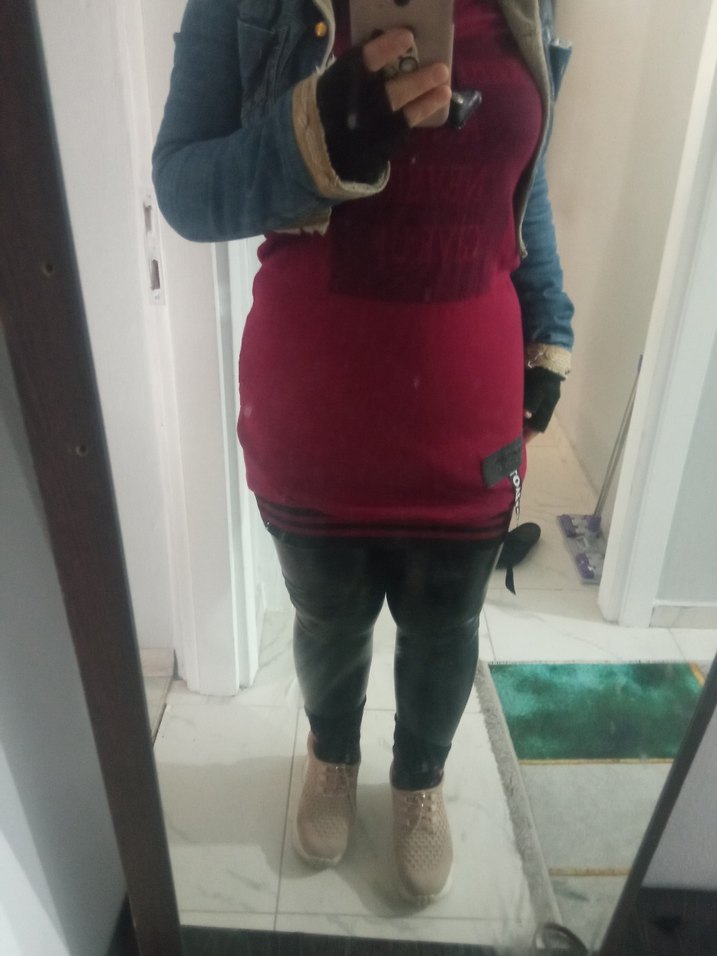 Bordo Deri Kemerli Hamile Taytı - Görsel 3