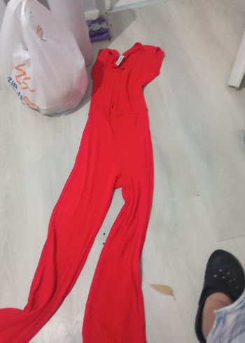 Kırmızı Straplez Kadın Uzun Tulum - Görsel 2