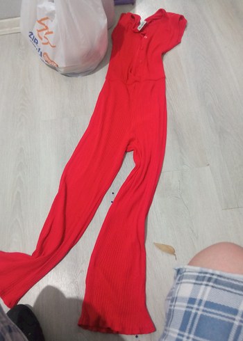 Kırmızı Straplez Kadın Uzun Tulum - Görsel 4