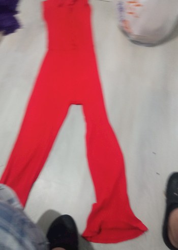 Kırmızı Straplez Kadın Uzun Tulum - Görsel 6