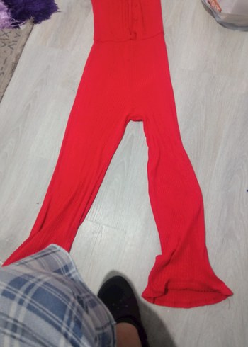 Kırmızı Straplez Kadın Uzun Tulum - Görsel 8