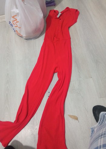 Kırmızı Straplez Kadın Uzun Tulum - Görsel 9