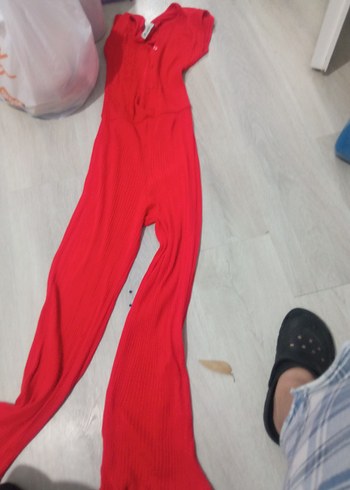 Kırmızı Straplez Kadın Uzun Tulum - Görsel 5