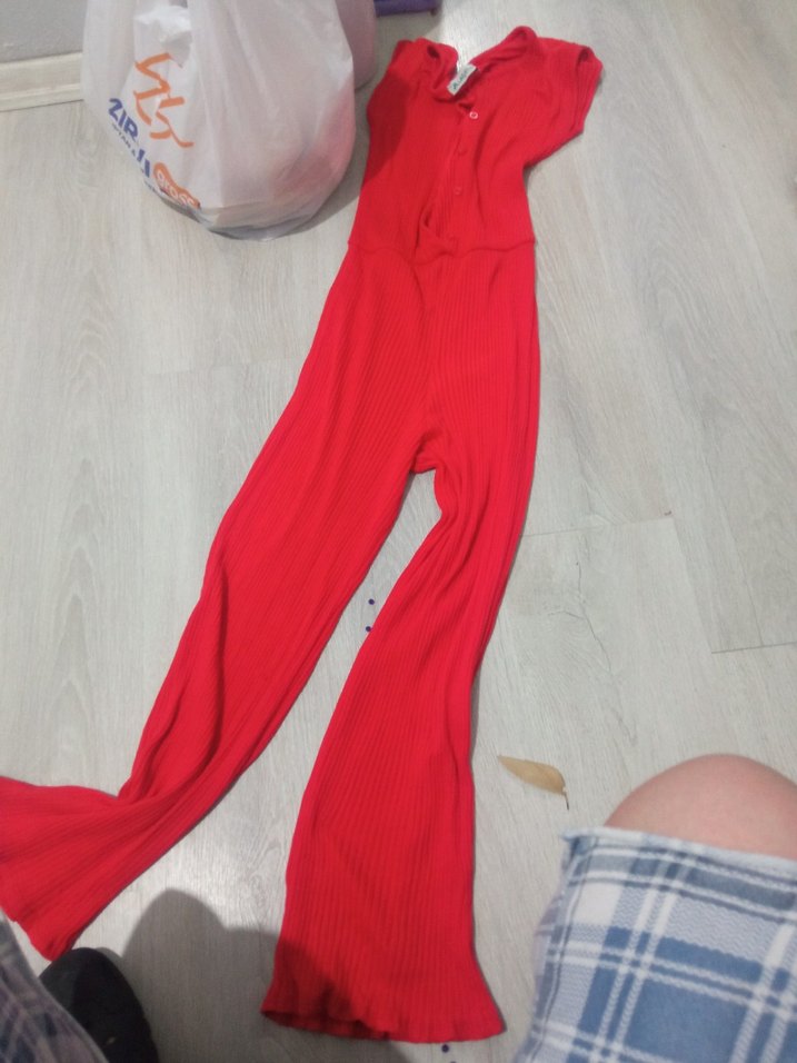 Kırmızı Straplez Kadın Uzun Tulum - Görsel 4