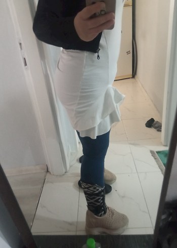 Beyaz Midi Hamile Eteği, Bağcıklı - Görsel 4