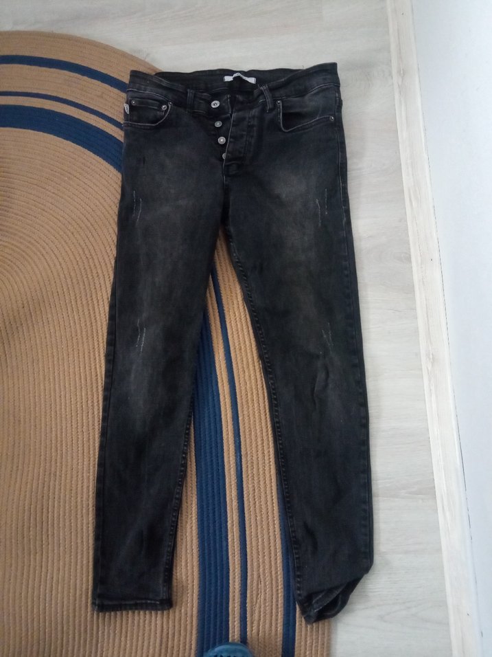 Düğmeli Siyah Erkek Denim Jean - Görsel 2