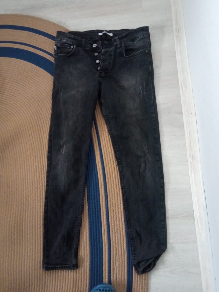 Düğmeli Siyah Erkek Denim Jean - Görsel 5