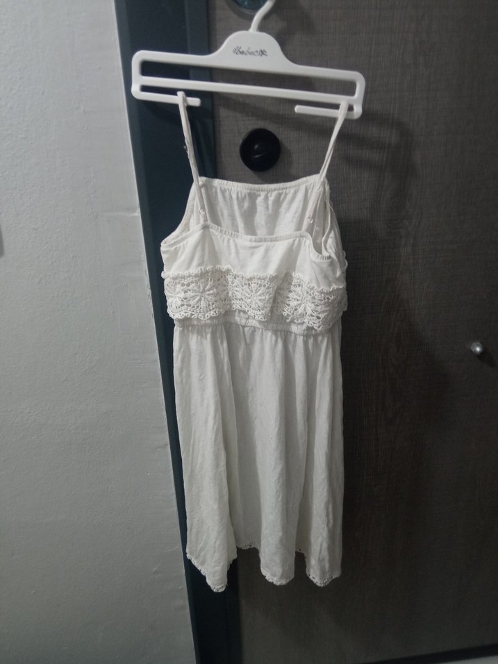 Beyaz Mini Bohem Ruffle Elbise - Görsel 3