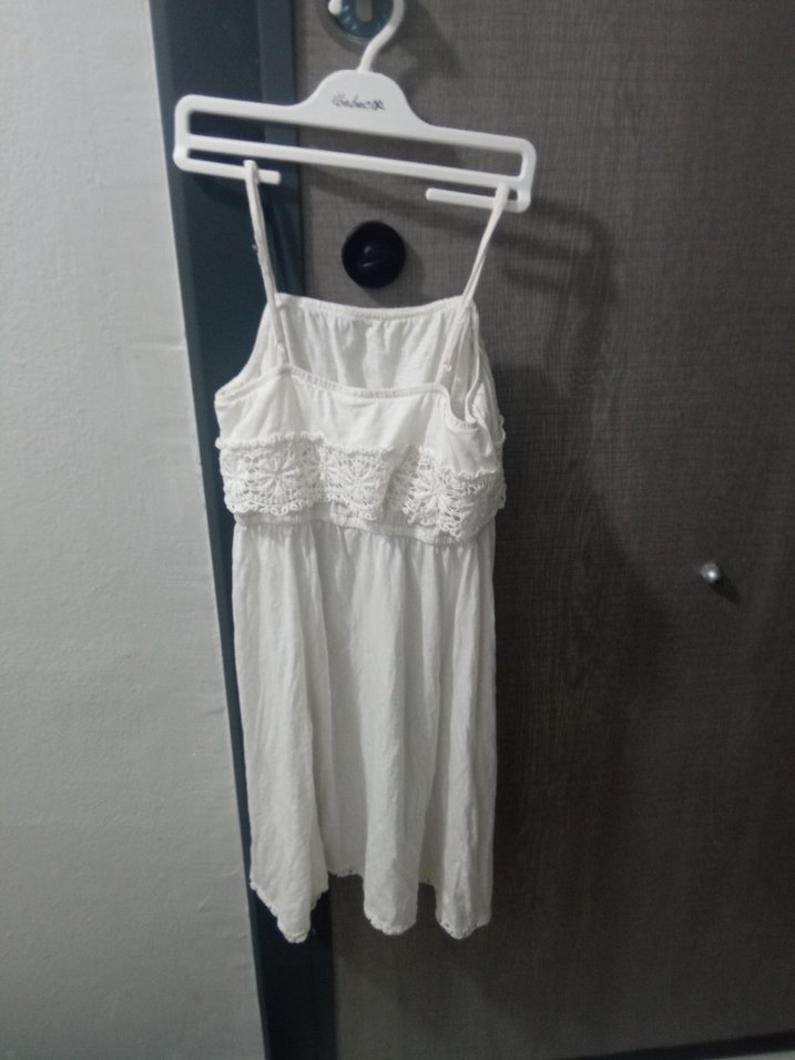 Beyaz Mini Bohem Ruffle Elbise - Görsel 4