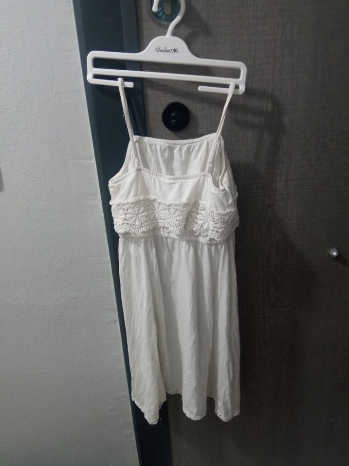 Beyaz Mini Bohem Ruffle Elbise - Görsel 5