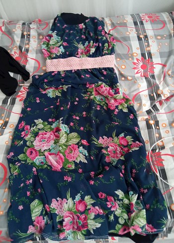 Çiçek Desenli Uzun Straplez Bohem Elbise - Görsel 2