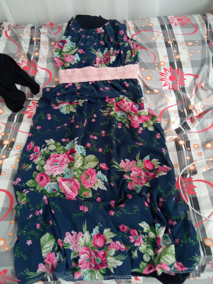 Çiçek Desenli Uzun Straplez Bohem Elbise - Görsel 2