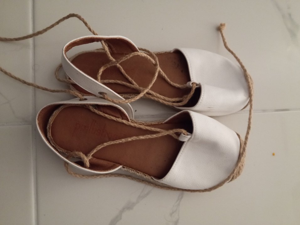 Beyaz Deri Dolgu Topuk Espadril - Görsel 2