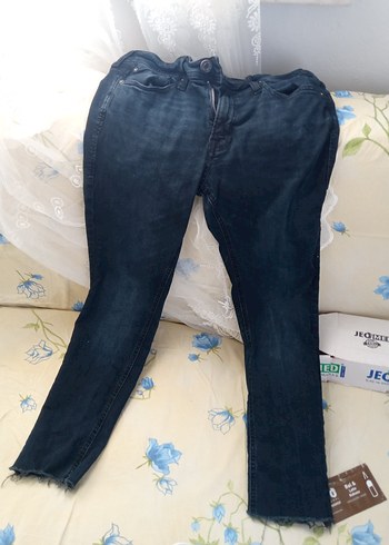 32 Beden Kadın Koyu Mavi Bol Kesim Midi Denim Pantolon