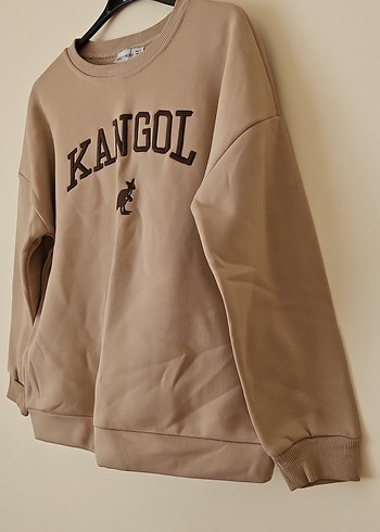 s Beden ten rengi Renk Bej Kangol Baskılı Kadın Sweatshirt