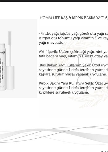  Beden Homm bitkisel kaş kirpik bakım yağı