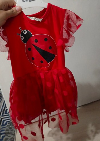 Kırmızı Puantiyeli Kısa Kollu Kız Elbise