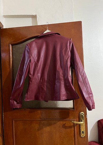 42 Beden Bordo Deri Kadın Ceket Tokalı