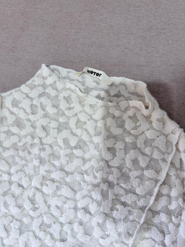 Koton Nakışlı Krem bluz triko - Görsel 4