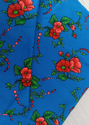 Renkli Çiçek Desenli Mavi kumaş - Görsel 2