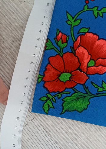 Renkli Çiçek Desenli Mavi kumaş - Görsel 5