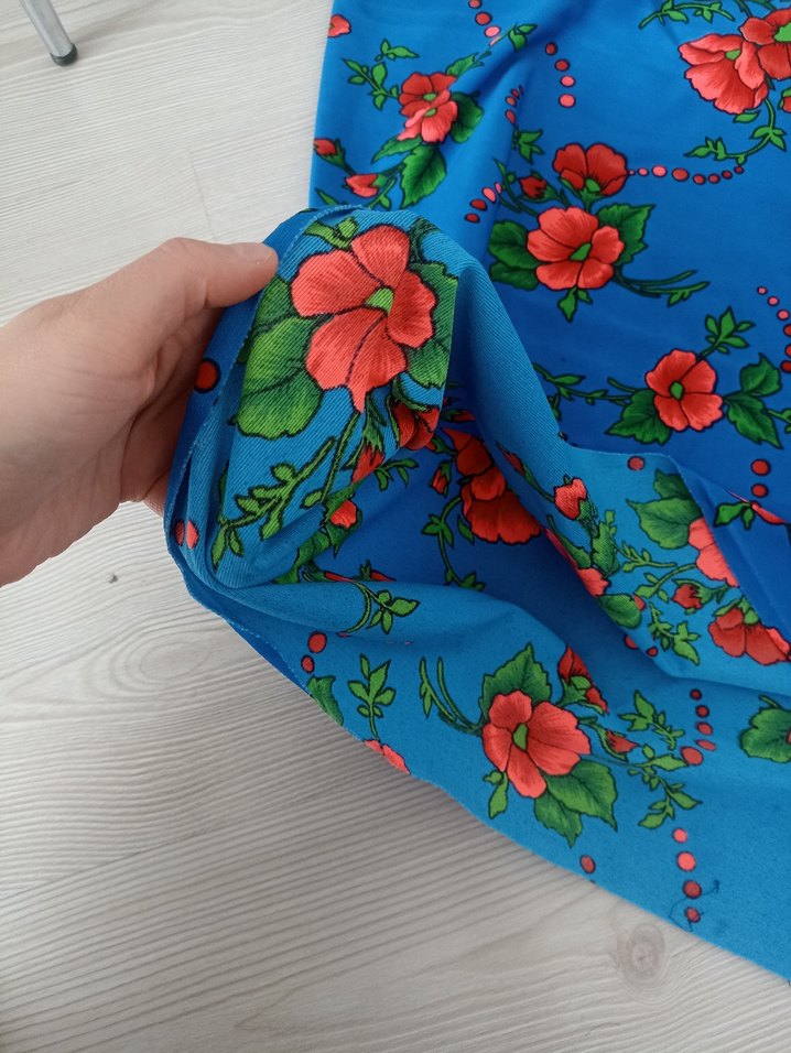 Renkli Çiçek Desenli Mavi kumaş - Görsel 3