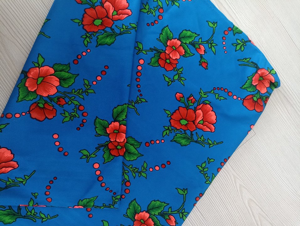 Renkli Çiçek Desenli Mavi kumaş - Görsel 2