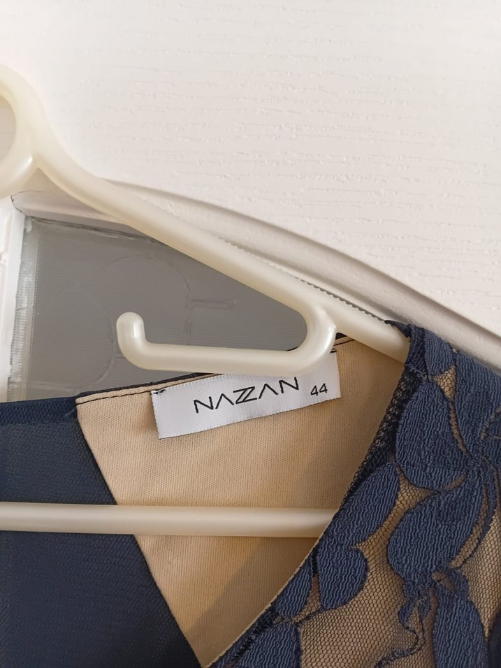 Lacivert Dantel Midi Elbise V Yaka - Görsel 4