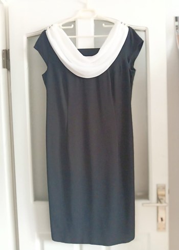 Siyah Beyaz Drapeli Midi Elbise - Görsel 2