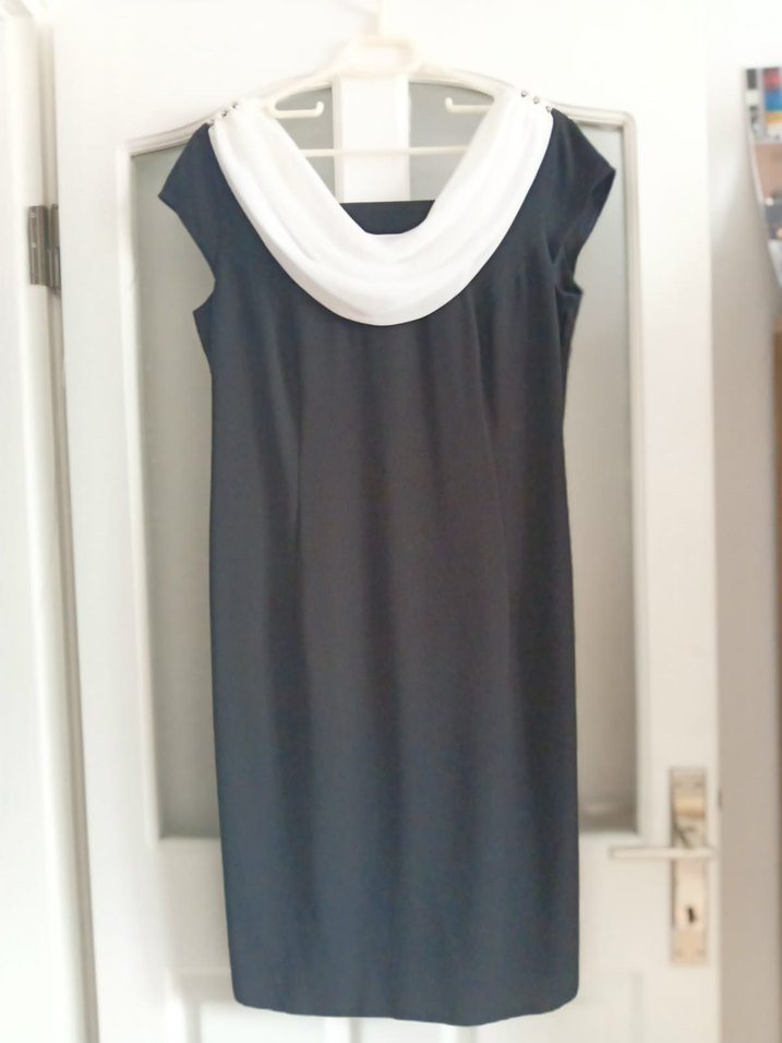 Siyah Beyaz Drapeli Midi Elbise - Görsel 2