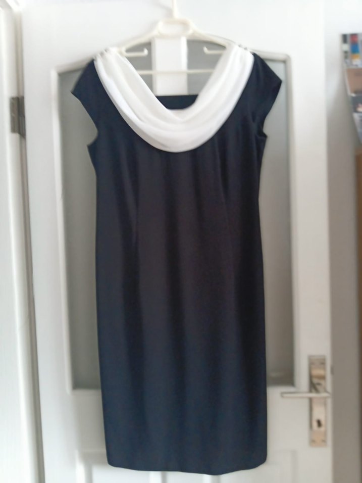 Siyah Beyaz Drapeli Midi Elbise - Görsel 3