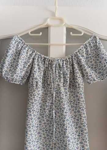 Mavi Çiçek Desenli Kısa Pamuk Bluz - Görsel 3