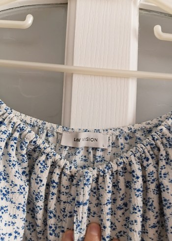 Mavi Çiçek Desenli Kısa Pamuk Bluz - Görsel 2