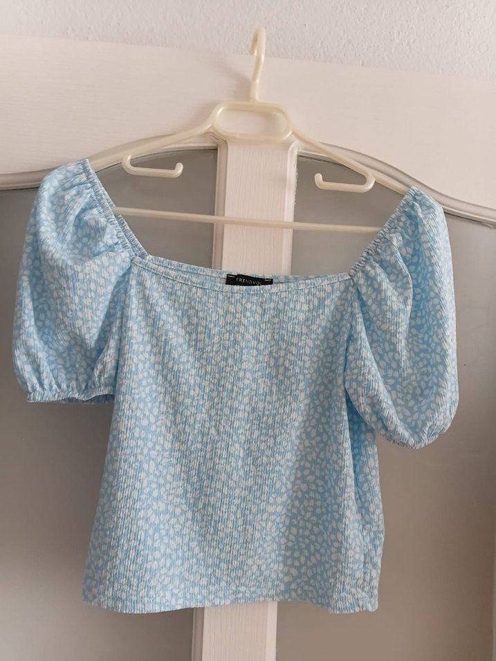 Mavi Bağlama Desenli Kısa Kollu Bluz - Görsel 2