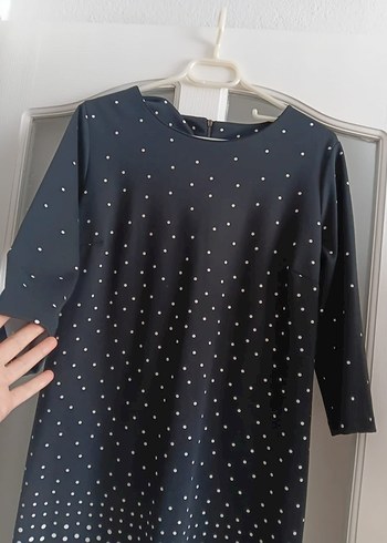 Puantiyeli Siyah Midi elbise - Görsel 3