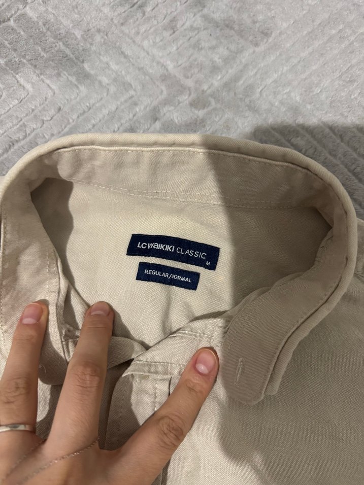 Bej Erkek Keten Gömlek Uzun Kollu - Görsel 2