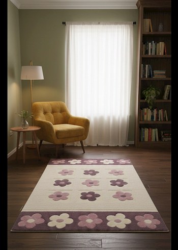 Beyaz Pastel Desenli Halı - Görsel 2