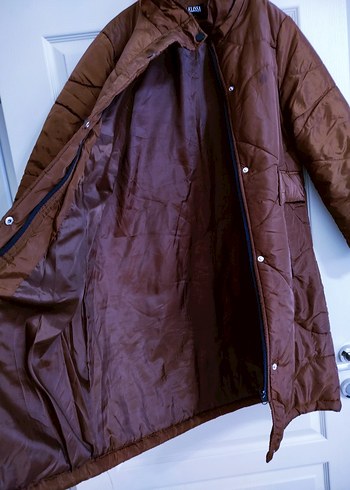 Düğmeli Uzun Kahverengi Kadın Kışlık Mont - Görsel 2