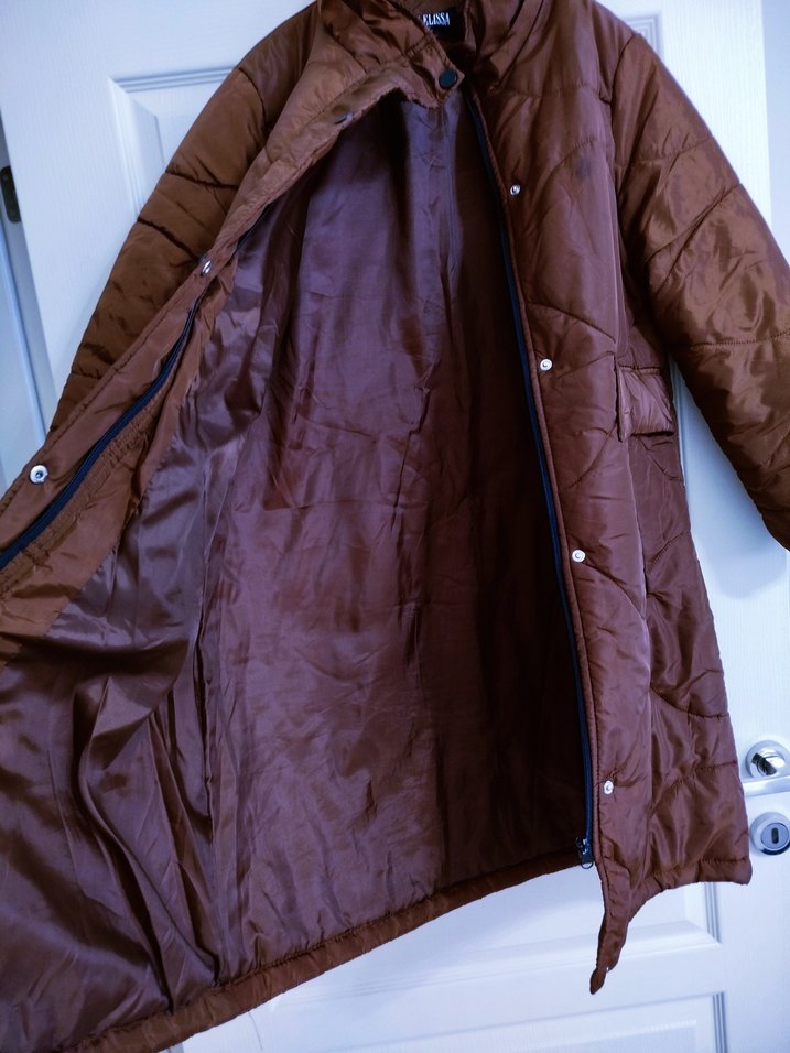 Düğmeli Uzun Kahverengi Kadın Kışlık Mont - Görsel 2