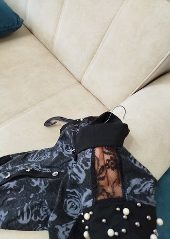 Dantel Detaylı Gri Desenli Uzun Tulum - Görsel 2