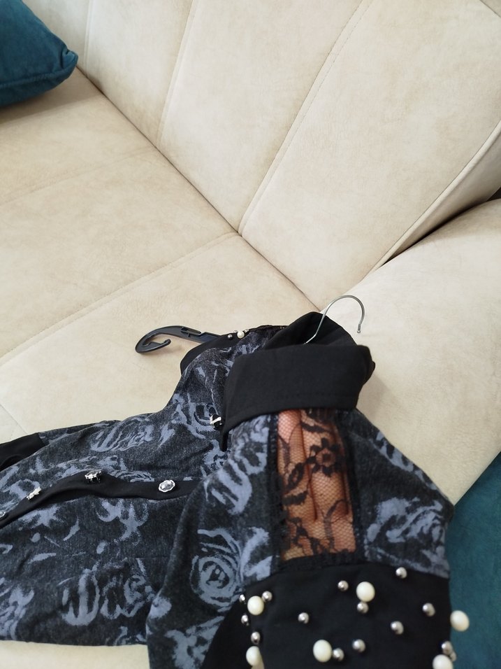 Dantel Detaylı Gri Desenli Uzun Tulum - Görsel 2