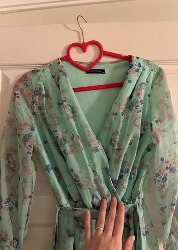 Su yeşili Bohem Uzun Kadın Elbise - Görsel 4