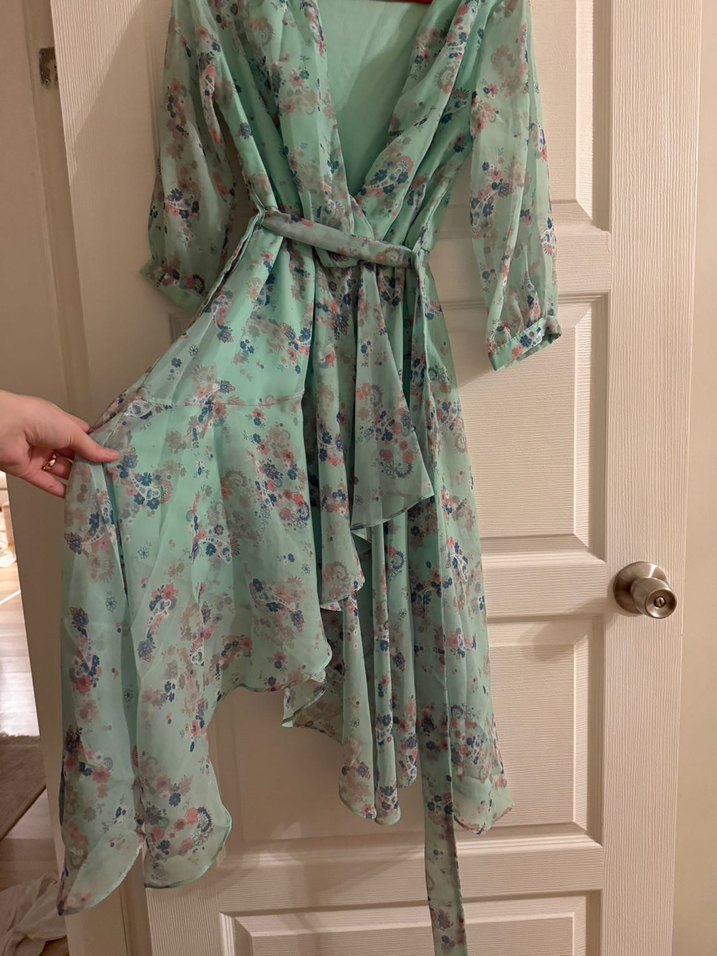 Su yeşili Bohem Uzun Kadın Elbise - Görsel 2