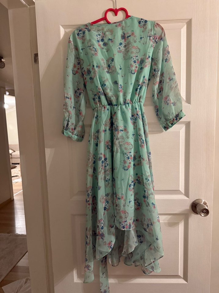 Su yeşili Bohem Uzun Kadın Elbise - Görsel 5