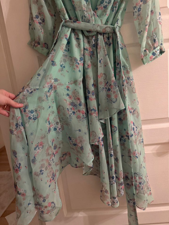 Su yeşili Bohem Uzun Kadın Elbise - Görsel 3