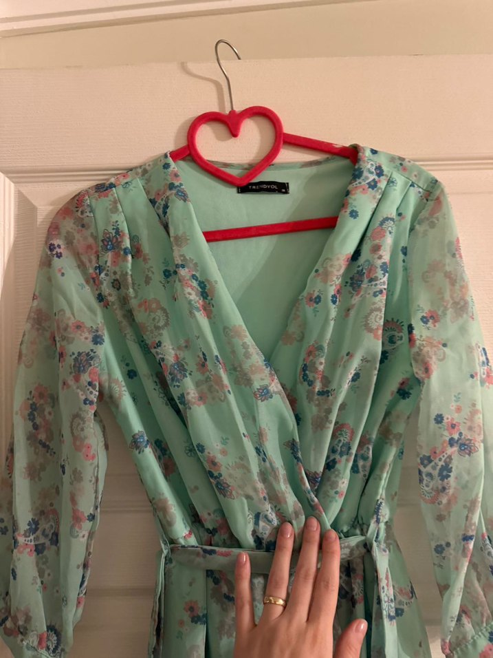 Su yeşili Bohem Uzun Kadın Elbise - Görsel 4