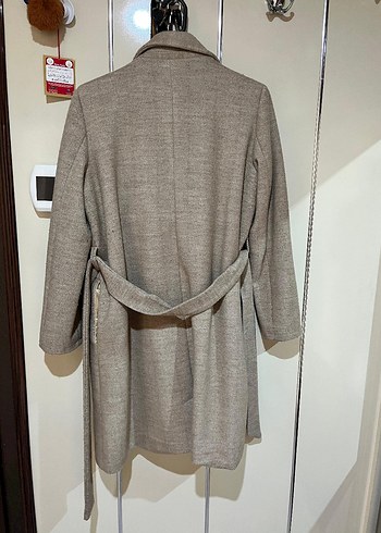 Bej Düğmeli Midi Yün Kadın Kaban - Görsel 2