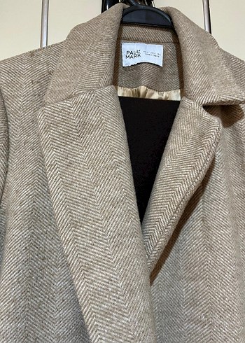 Bej Düğmeli Midi Yün Kadın Kaban - Görsel 3