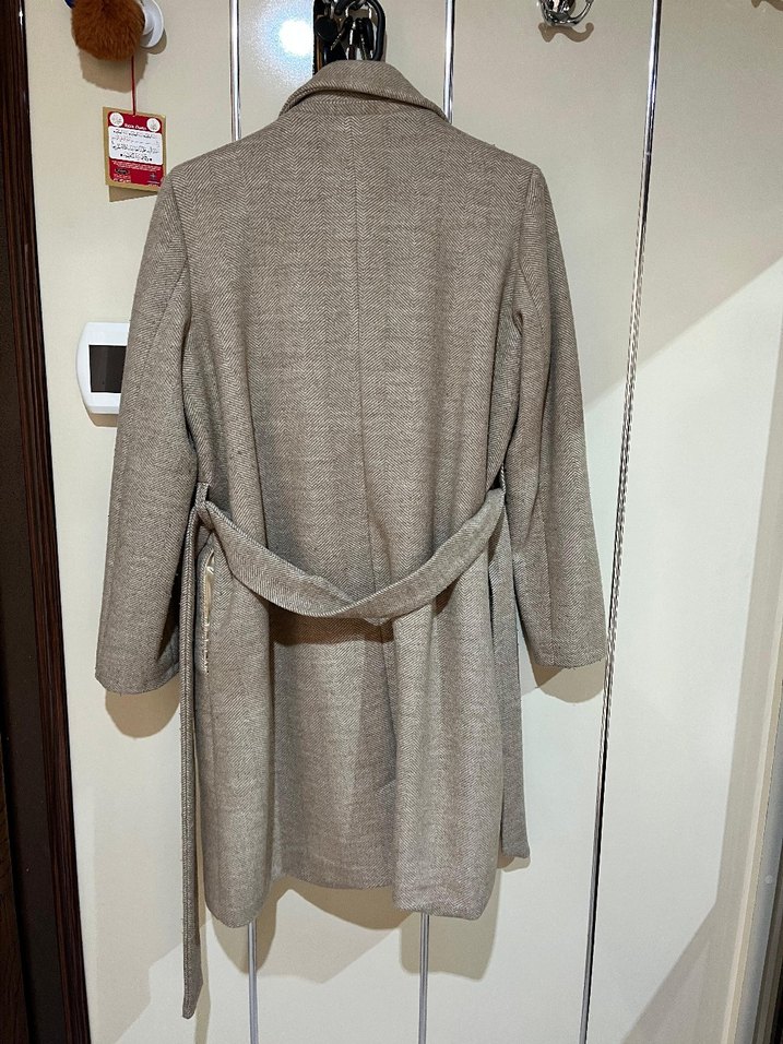 Bej Düğmeli Midi Yün Kadın Kaban - Görsel 2