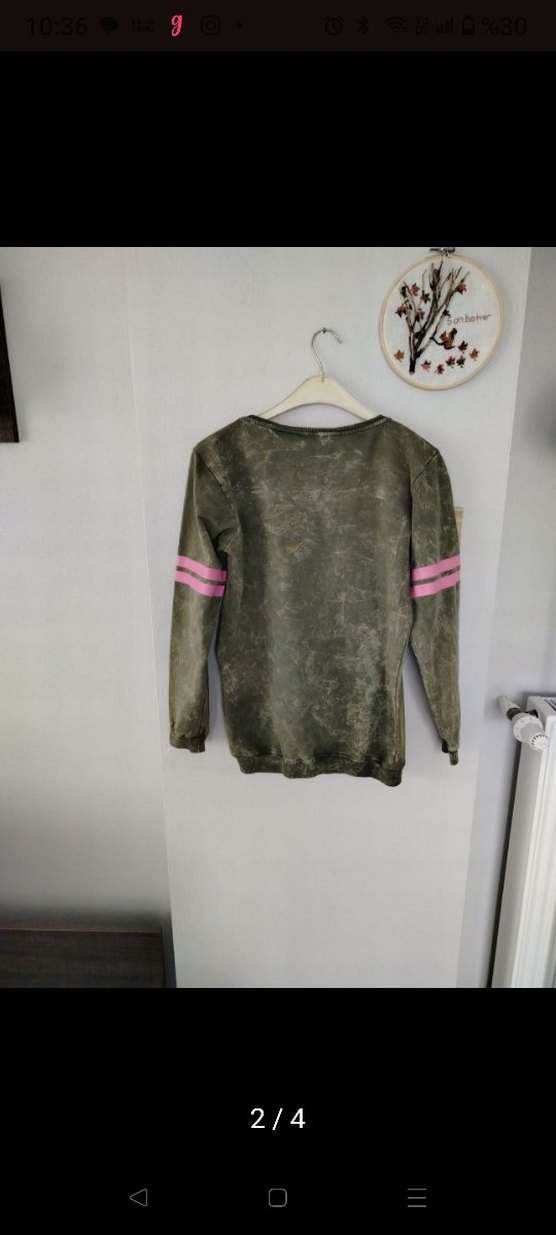 Haki Yeşil Kadın Uzun Kollu Baskılı, pamuklu Sweatshirt - Görsel 2